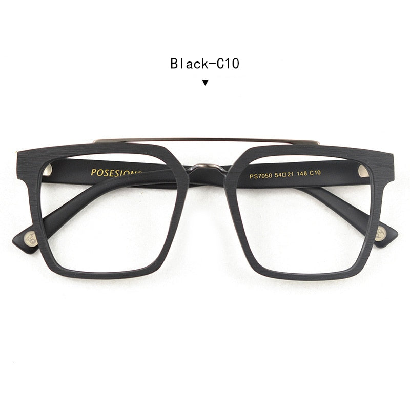 Hdcrafter Men's Eyeglasses Wooden Square Frame Ps7050 Full Rim Hdcrafter Eyeglasses Black