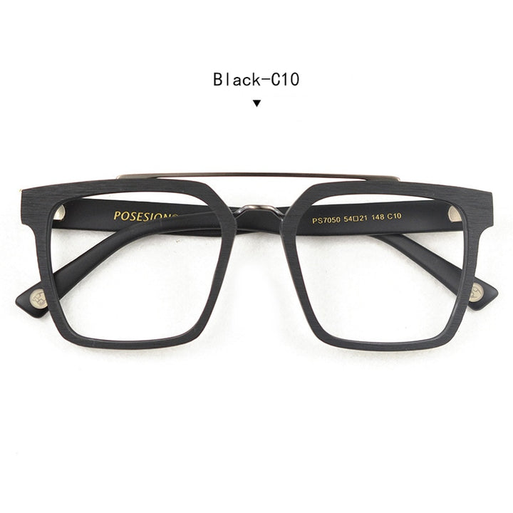 Hdcrafter Men's Eyeglasses Wooden Square Frame Ps7050 Full Rim Hdcrafter Eyeglasses Black