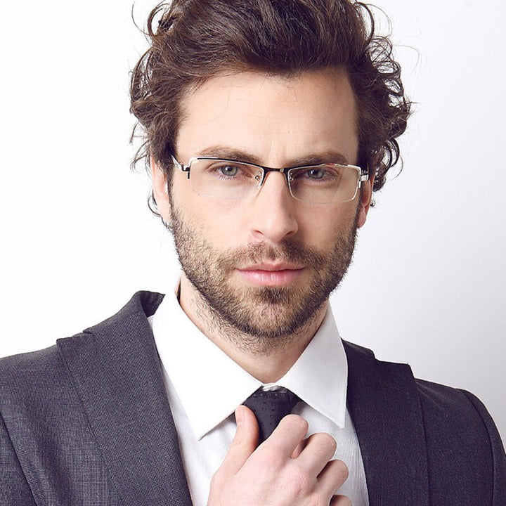 Reven Jate Men's Semi Rim Rectangle Tr 90 Titanium Eyeglasses 9036 Semi Rim Reven Jate