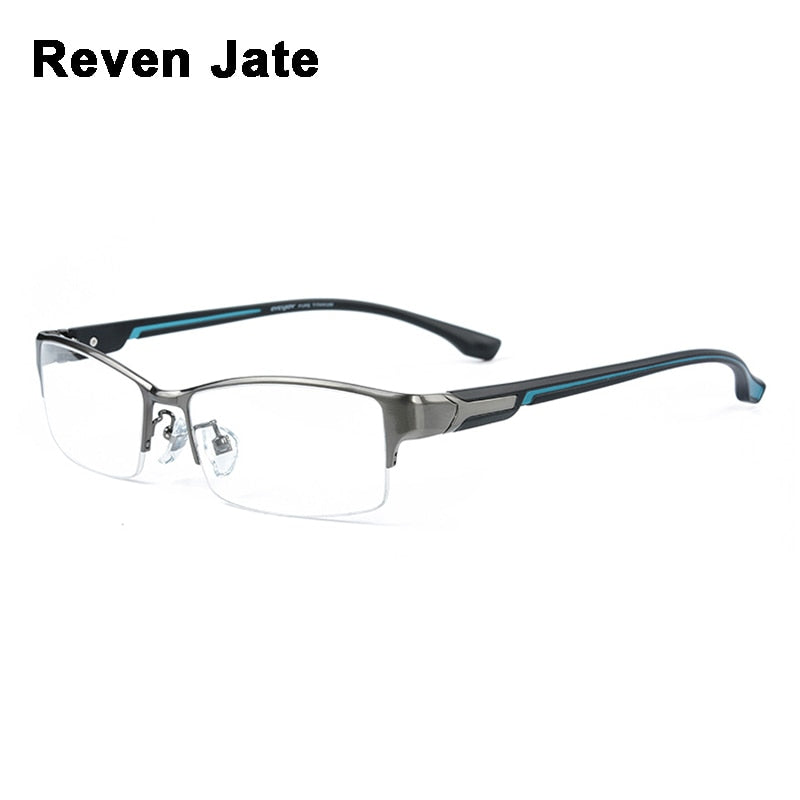 Reven Jate Men's Semi Rim Rectangle Titanium Eyeglasses L266 Semi Rim Reven Jate