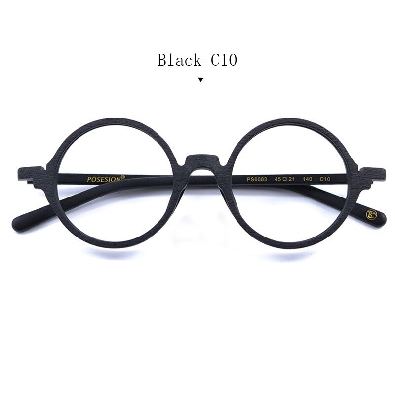 Hdcrafter Unisex Full Rim Round Metal Wood Frame Eyeglasses Ps6083 Full Rim Hdcrafter Eyeglasses Black