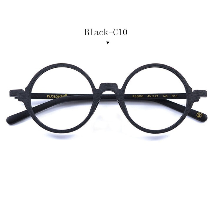 Hdcrafter Unisex Full Rim Round Metal Wood Frame Eyeglasses Ps6083 Full Rim Hdcrafter Eyeglasses Black