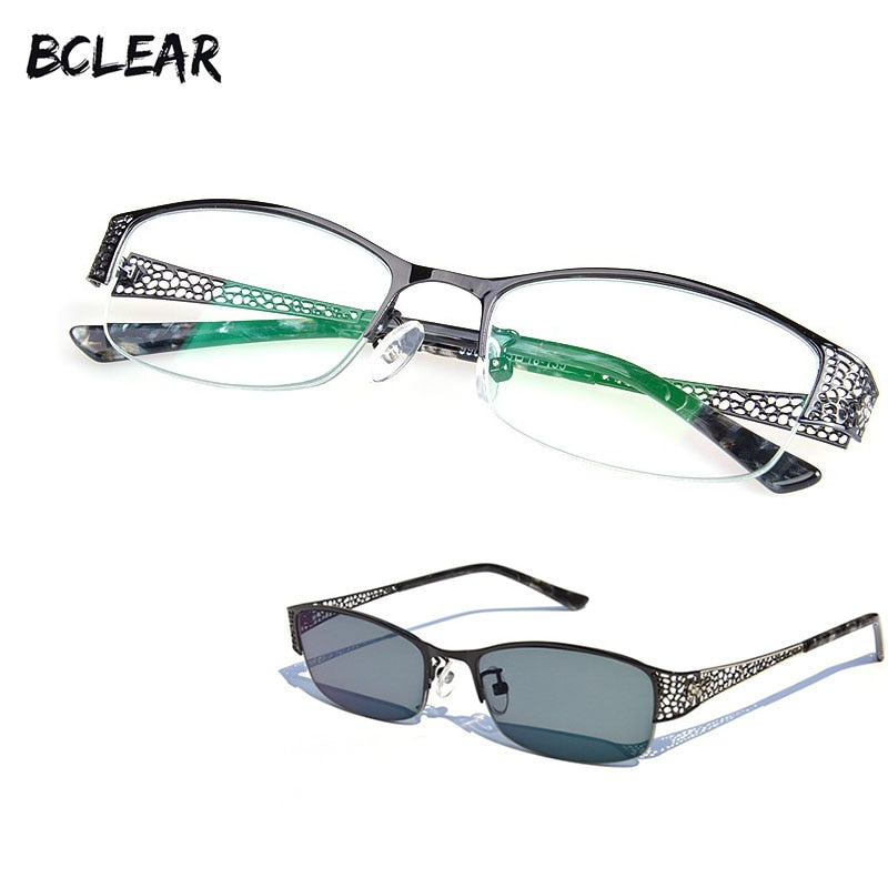 Bclear Women's Alloy Semi Rim Eyeglasses Photochromic P99001 Semi Rim Bclear