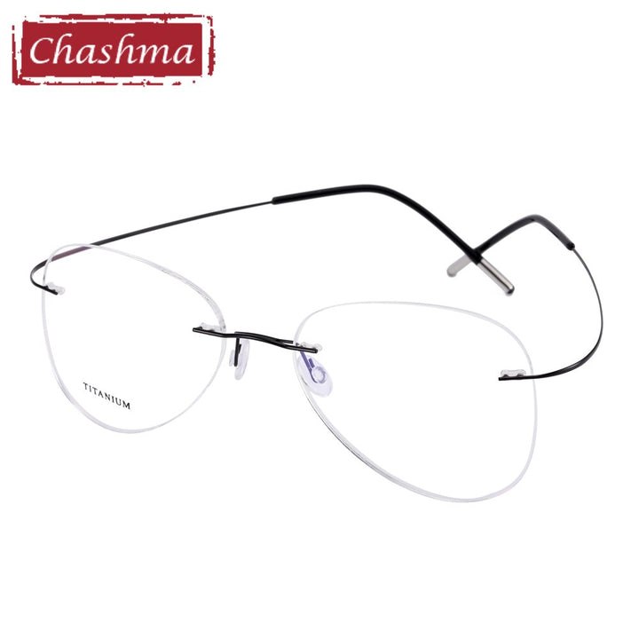 Chashma Ottica Unisex Rimless Irregular Oval Titanium Eyeglasses 20002 Rimless Chashma Ottica Black