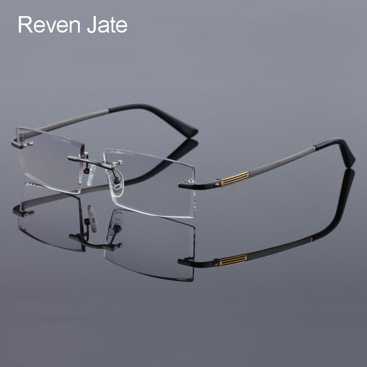 Reven Jate 5904 Titanium Rimless Diamond Cutting Man Glasses Frame Eyeglasses (Black) Rimless Reven Jate