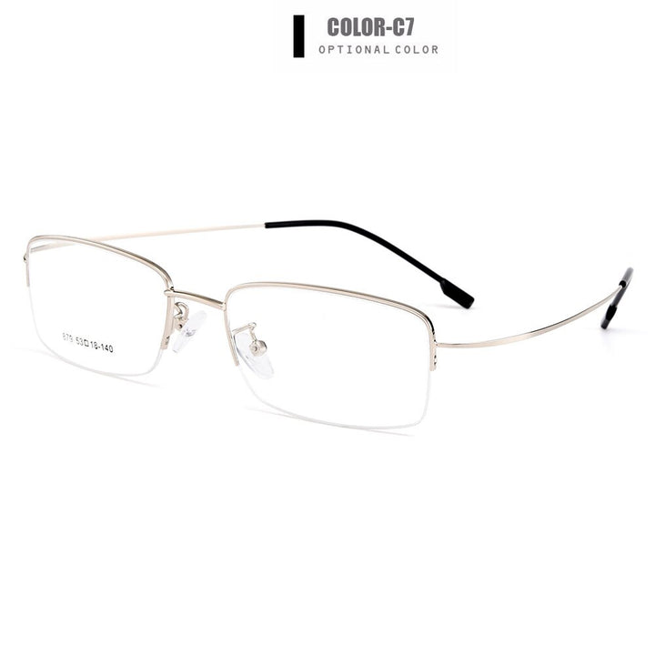 Gmei Men's Eyeglasses Semi Rim Memory Titanium Alloy Y879 Semi Rim Gmei Optical C7-Silver