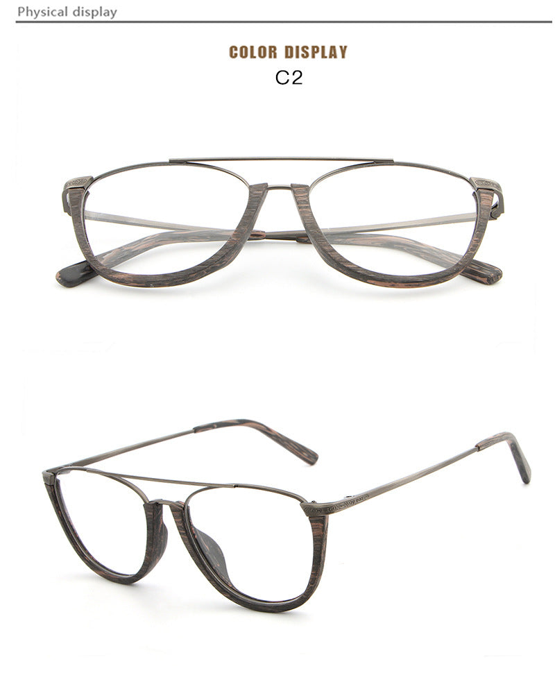 Hdcrafter Unisex Full Rim Round Double Bridge Wood Metal Frame Eyeglasses Hb032 Full Rim Hdcrafter Eyeglasses