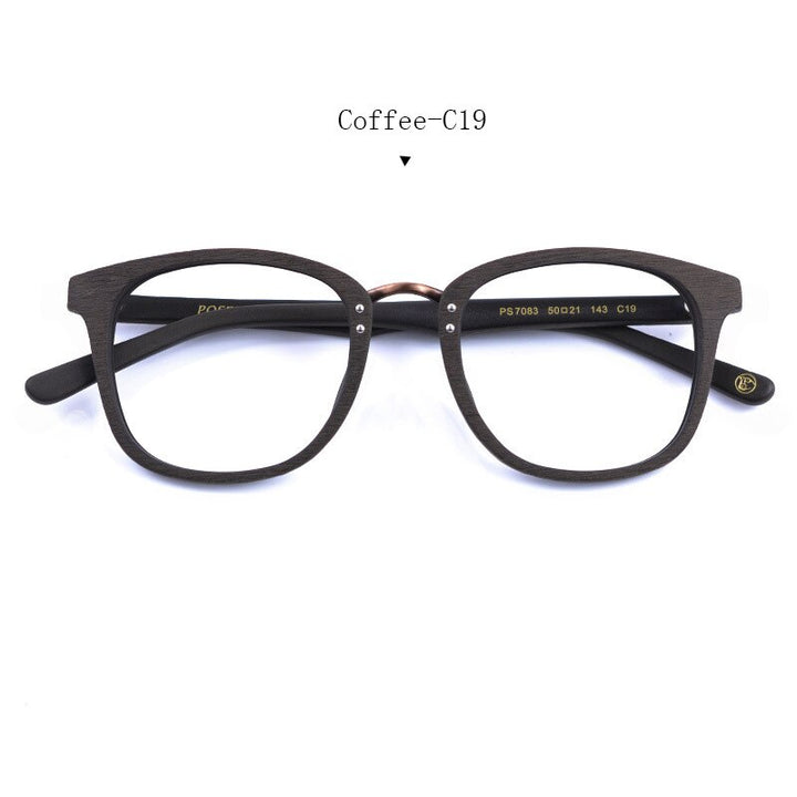 Hdcrafter Men's Full Rim Round Metal Wood Frame Eyeglasses Ps7083 Full Rim Hdcrafter Eyeglasses Coffee