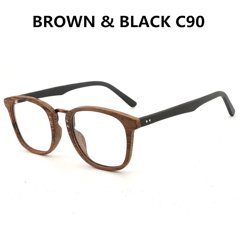 Hdcrafter Unisex Full Rim Round Square Wood Metal Frame Eyeglasses Hb029 Full Rim Hdcrafter Eyeglasses brown black C90