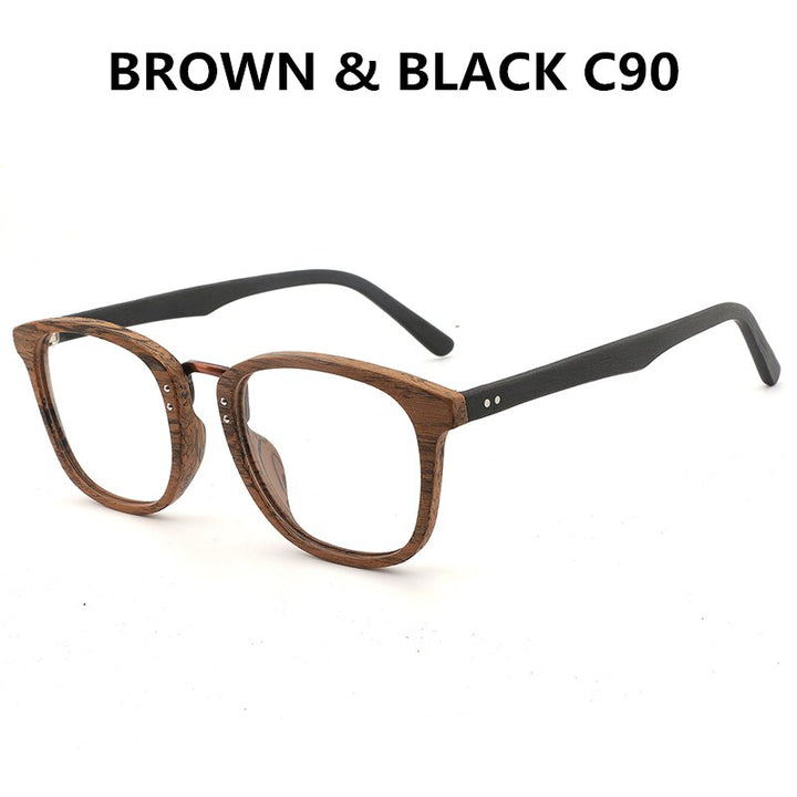 Hdcrafter Unisex Full Rim Round Square Wood Metal Frame Eyeglasses Hb029 Full Rim Hdcrafter Eyeglasses brown black C90  