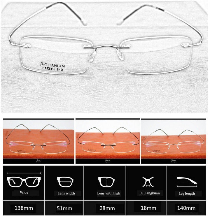 Chashma Ottica Unisex Rimless Rectangle Titanium Eyeglasses 6074 Rimless Chashma Ottica