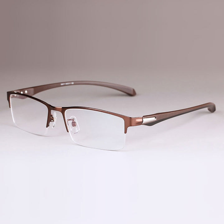 Hotochki Men's Full/Semi Rim Rectangular IP Electroplated Alloy Frame Eyeglasses Semi Rim Hotochki CoffeeSemiRim