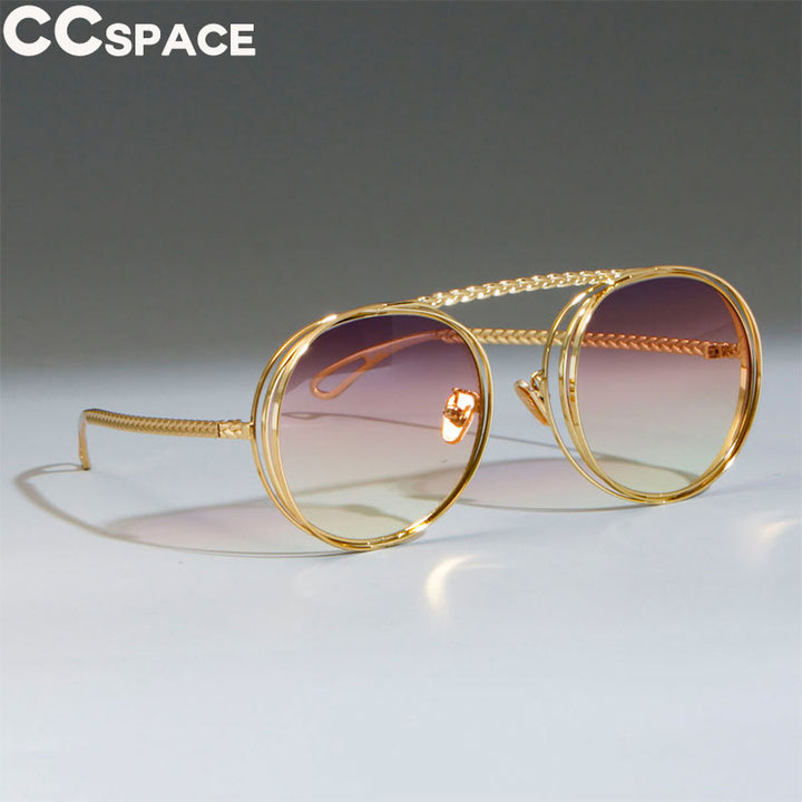CCspace Women's Full Rim Steampunk Round Alloy Frame Sunglasses 47803 Sunglasses CCspace Sunglasses gradient purple white