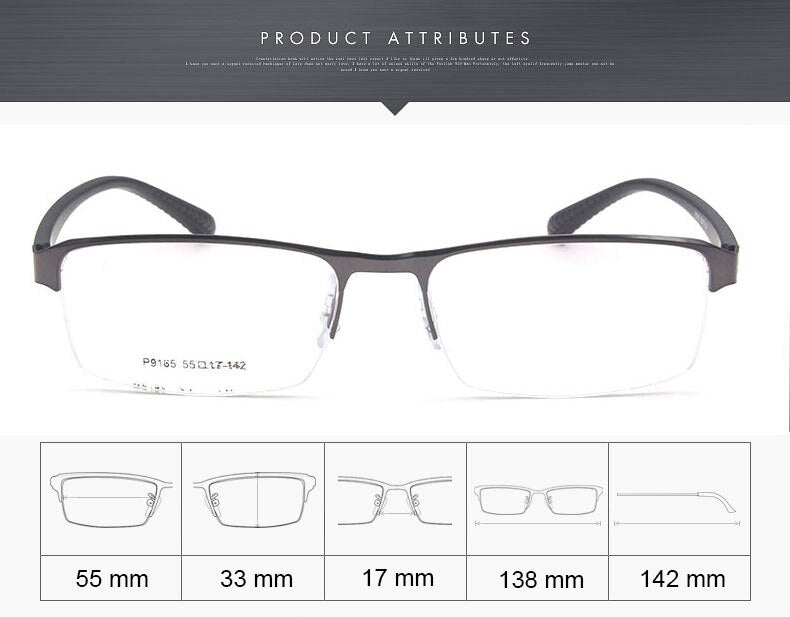 Reven Jate Men's Semi Rim Square Alloy Eyeglasses P9165 Semi Rim Reven Jate