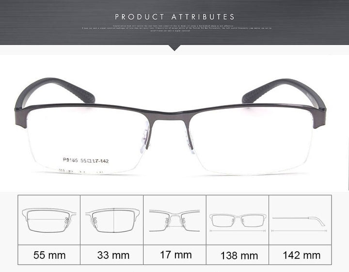 Reven Jate Men's Semi Rim Square Alloy Eyeglasses P9165 Semi Rim Reven Jate