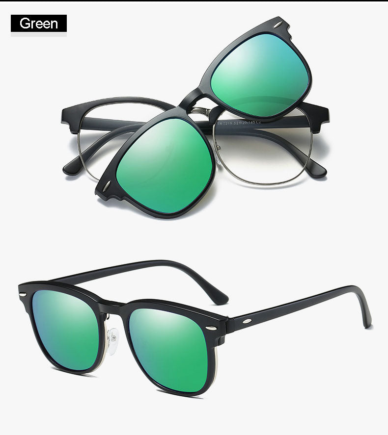 Reven Jate Men's Full Rim Square Polycarbonate Eyeglasses Clip On Polarized Sunglasses 2218 With Clip Ons Reven Jate