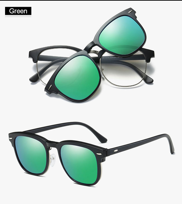 Reven Jate Men's Full Rim Square Polycarbonate Eyeglasses Clip On Polarized Sunglasses 2218 With Clip Ons Reven Jate