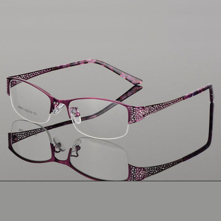 Reven Jate Women's Semi Rim Rectangle Alloy Eyeglasses 99001 Semi Rim Reven Jate purple