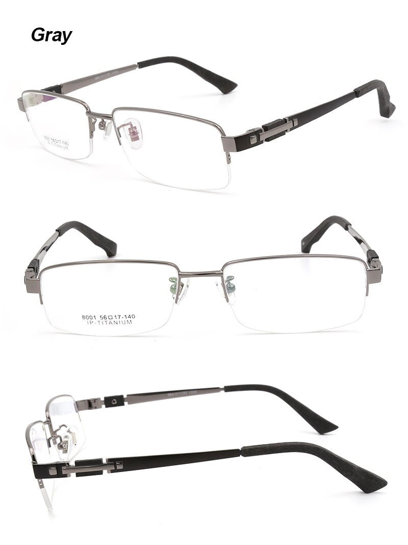 Hotochki Men's Semi Rim Rectangle Titanium Acetate Wood Eyeglasses 8001 Semi Rim Hotochki