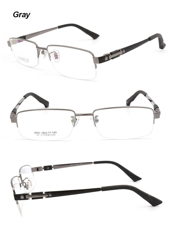 Hotochki Men's Semi Rim Rectangle Titanium Acetate Wood Eyeglasses 8001 Semi Rim Hotochki