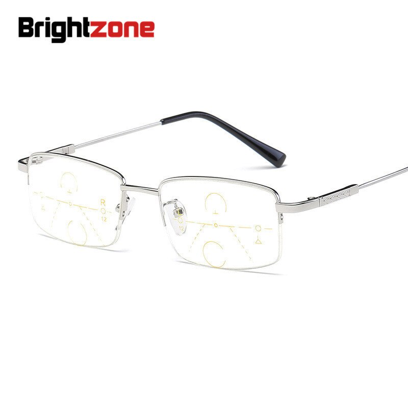 Brightzone Unisex Semi Rim Alloy Square Progressive Reading Glasses 1003 Reading Glasses Brightzone