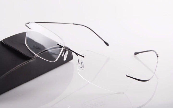 Chashma Unisex Rimless Oval Titanium Eyeglasses F637 Rimless Chashma Black