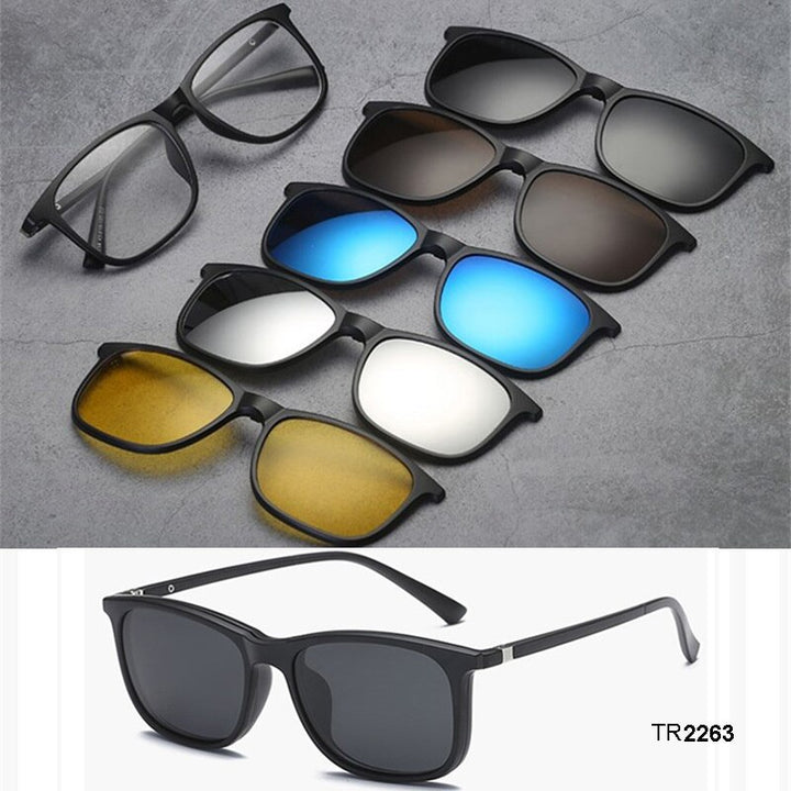 Brightzone Men's Full Rim Square Tr 90 Eyeglasses With Clip On Polarized Sunglasses Sb31 Full Rim Brightzone