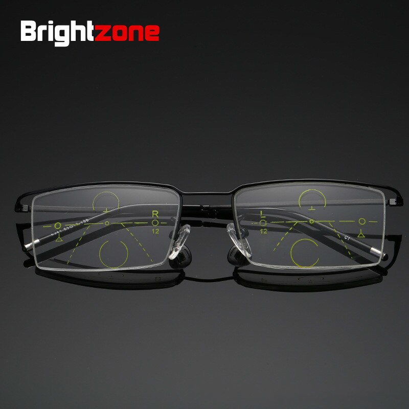 Brightzone Men's Reading Glasses Semi Rim Alloy Progressive Reading Glasses Brightzone