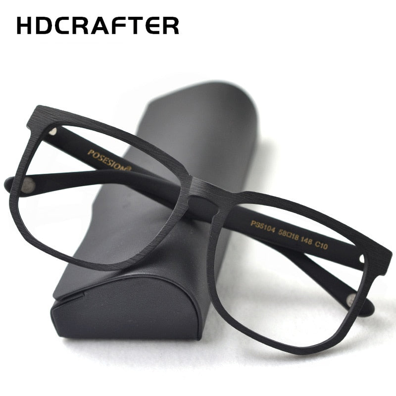 Hdcrafter Unisex Oversized Square Round Wood Frame Eyeglasses Ps5104 Full Rim Hdcrafter Eyeglasses