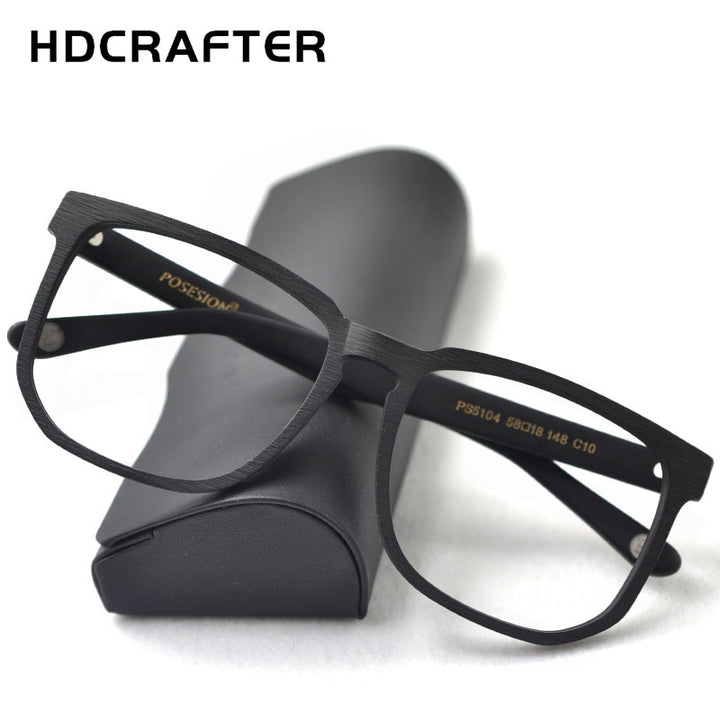 Hdcrafter Unisex Oversized Square Round Wood Frame Eyeglasses Ps5104 Full Rim Hdcrafter Eyeglasses