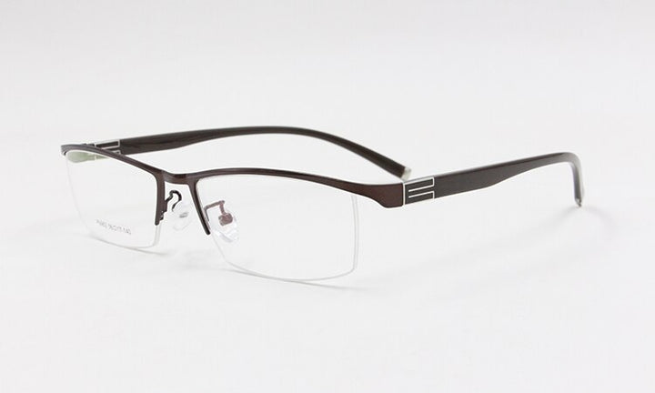 Men's Semi Rim Square Titanium Alloy Eyeglasses P9963 Semi Rim Bclear Auburn