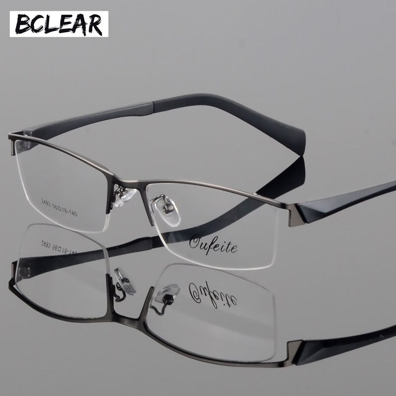 Men's Semi Rim Square Alloy Eyeglasses 2493 Semi Rim Bclear gray