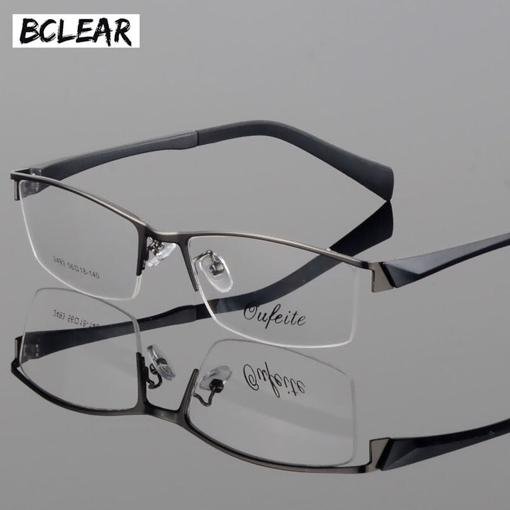 Men's Semi Rim Square Alloy Eyeglasses 2493 Semi Rim Bclear gray