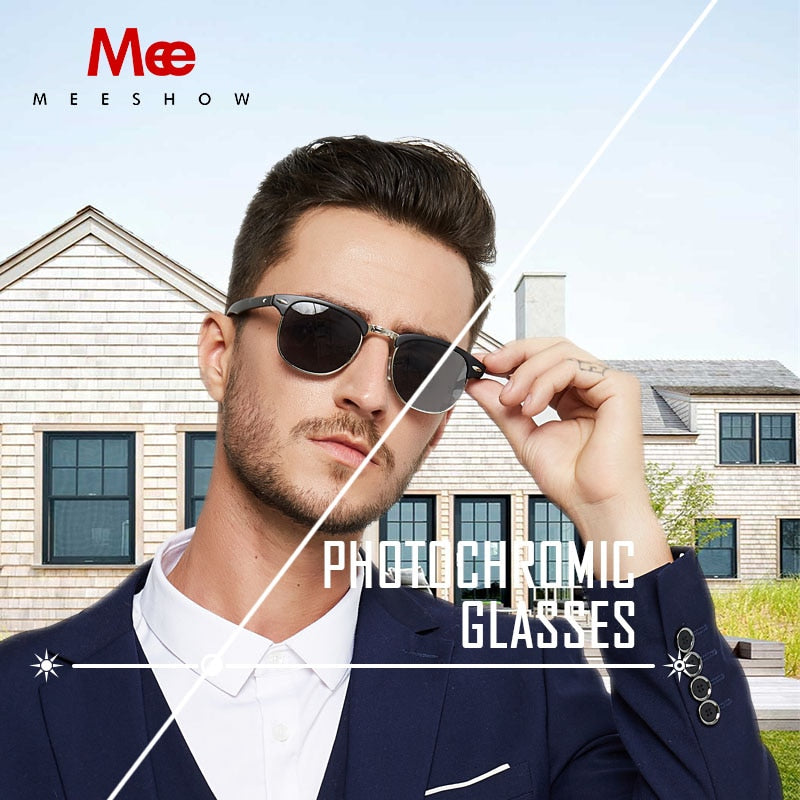 Meeshow Unisex Full Rim Square Stainless Steel Acetate Reading Glasses Photochromic 0844 Reading Glasses Meeshow