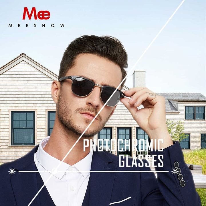 Meeshow Unisex Full Rim Square Stainless Steel Acetate Reading Glasses Photochromic 0844 Reading Glasses Meeshow