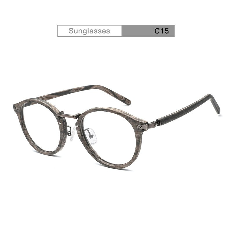 Hdcrafter Unisex Full Rim Round Acetate Eyeglasses Acetate Round Wood Grain Bc06 Full Rim Hdcrafter Eyeglasses C15