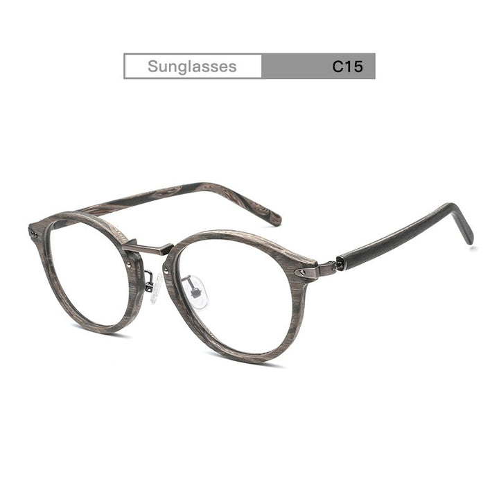 Hdcrafter Unisex Full Rim Round Acetate Eyeglasses Acetate Round Wood Grain Bc06 Full Rim Hdcrafter Eyeglasses C15