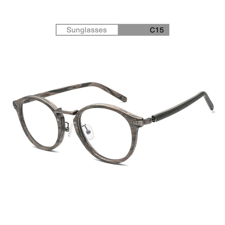 Hdcrafter Unisex Full Round Rim Wood Alloy Eyeglasses Bc06 Full Rim Hdcrafter Eyeglasses C15