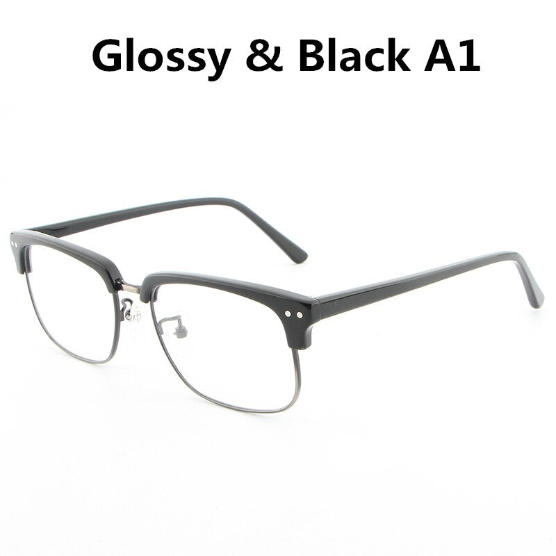 Hdcrafter Unisex Full Rim Square Wood Metal Frame Eyeglasses Lhb026 Full Rim Hdcrafter Eyeglasses glossy black A1  