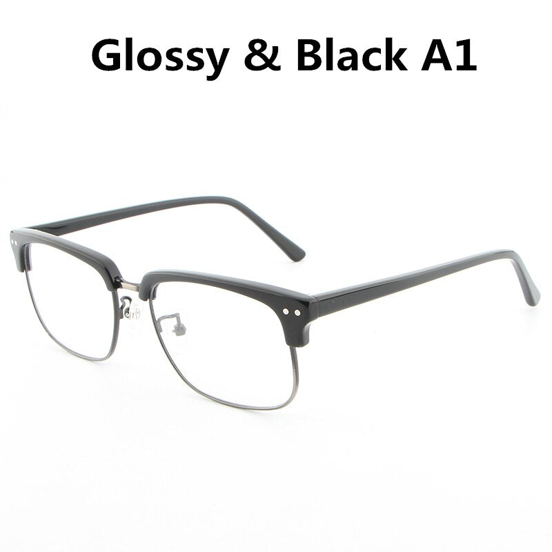 Hdcrafter Unisex Full Rim Square Wood Metal Frame Eyeglasses Lhb026 Full Rim Hdcrafter Eyeglasses glossy black A1