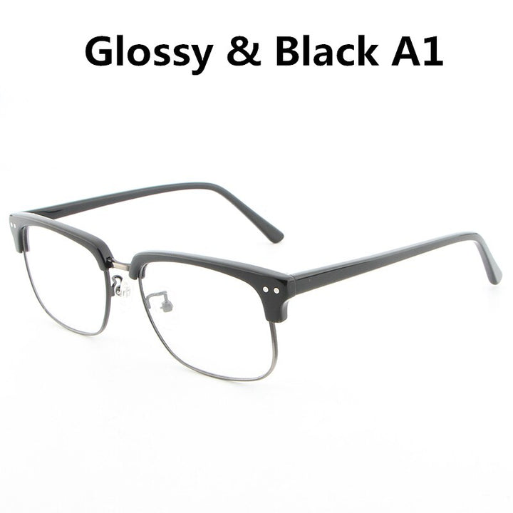Hdcrafter Unisex Full Rim Square Wood Metal Frame Eyeglasses Lhb026 Full Rim Hdcrafter Eyeglasses glossy black A1