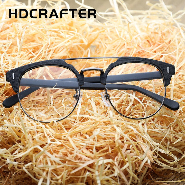 Hdcrafter Unisex Full Rim Round Wood Metal Frame Eyeglasses Bc01 Full Rim Hdcrafter Eyeglasses