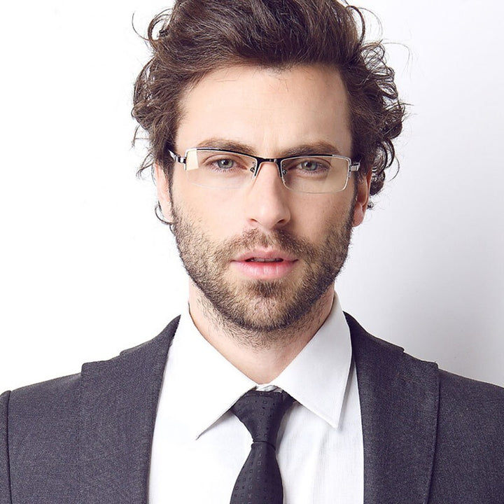 Reven Jate Men's Semi Rim Rectangle Tr 90 Titanium Eyeglasses 9036 Semi Rim Reven Jate