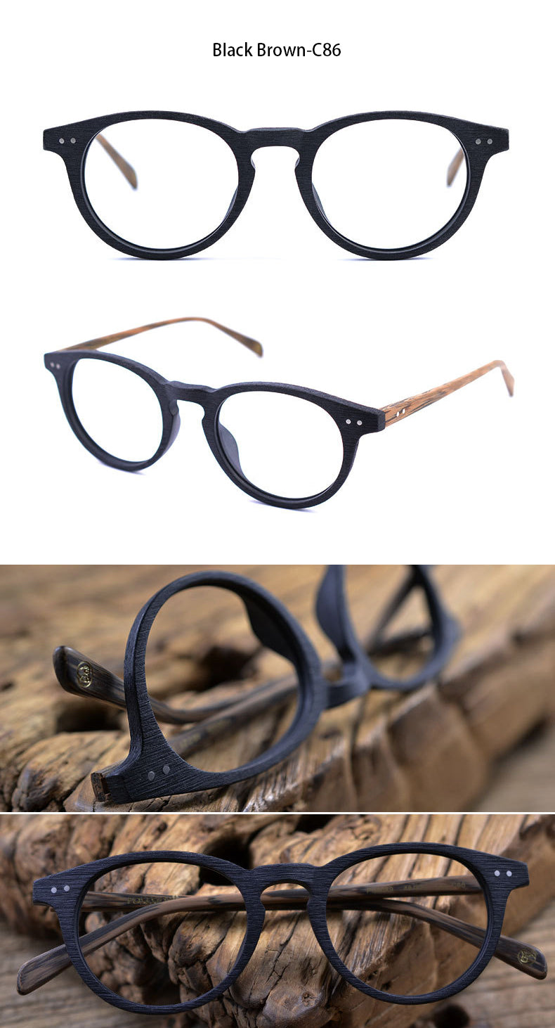 Hdcrafter Unisex Full Rim Round Wood Frame Eyeglasses Ps6089 Full Rim Hdcrafter Eyeglasses
