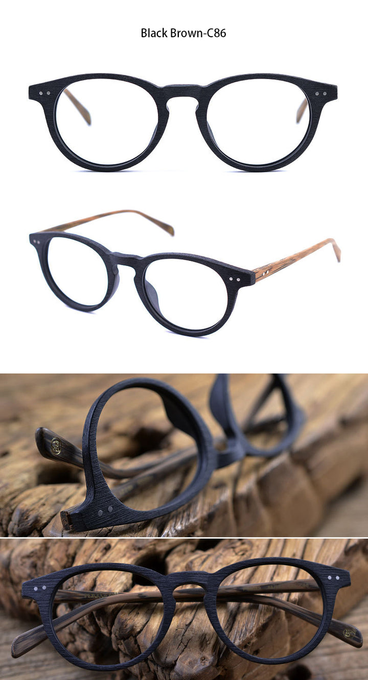 Hdcrafter Unisex Full Rim Round Wood Frame Eyeglasses Ps6089 Full Rim Hdcrafter Eyeglasses