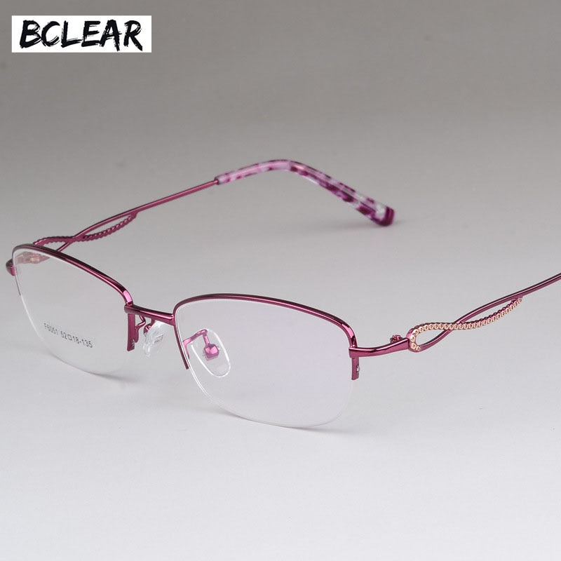 Women's Half Rim Alloy Frame Eyeglasses F6051 Semi Rim Bclear Purple