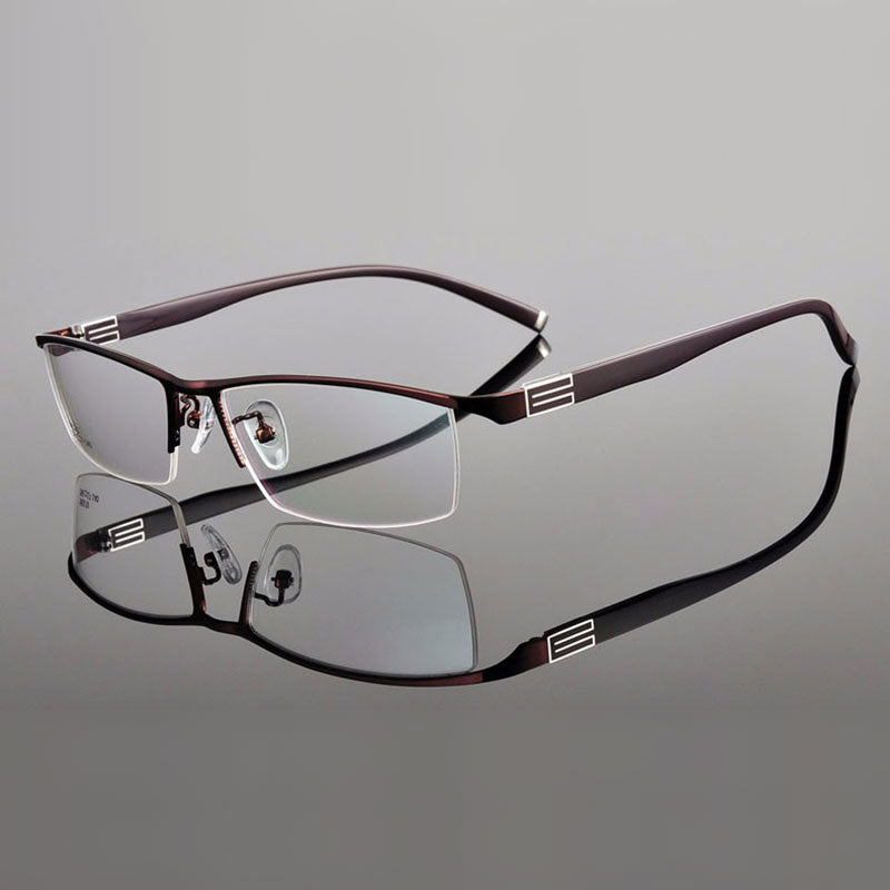 Reven Jate Men's Semi Rim Rectangle Titanium Alloy Eyeglasses 56170 Semi Rim Reven Jate