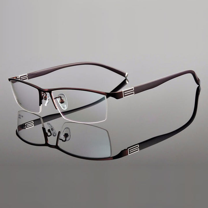 Reven Jate Men's Semi Rim Rectangle Titanium Alloy Eyeglasses 56170 Semi Rim Reven Jate