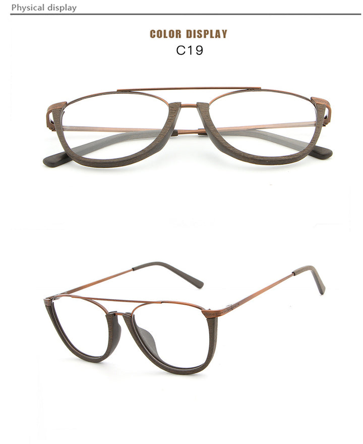 Hdcrafter Unisex Full Rim Round Double Bridge Wood Metal Frame Eyeglasses Hb032 Full Rim Hdcrafter Eyeglasses