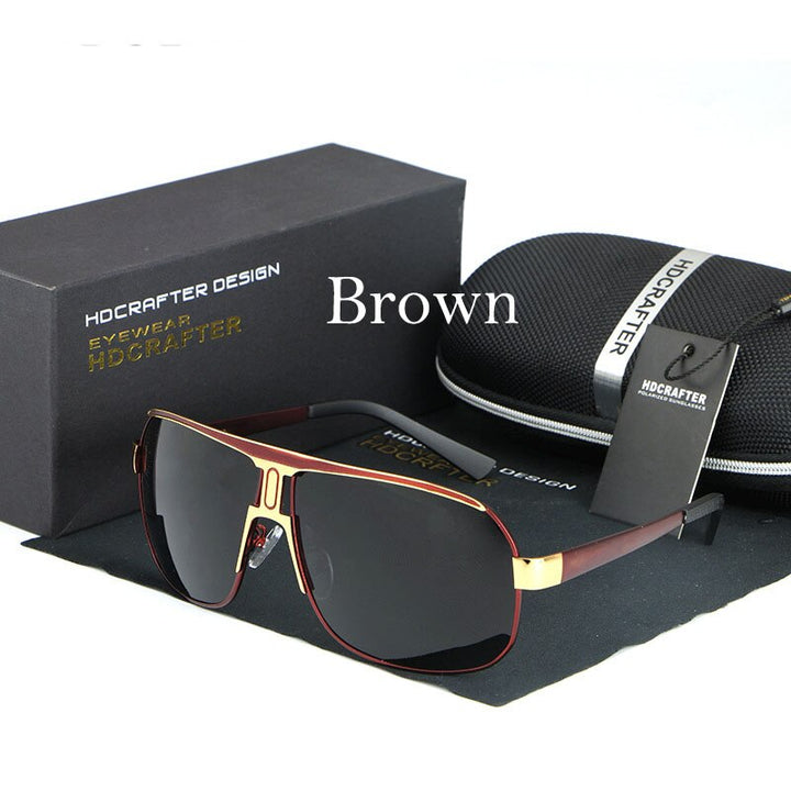 Hdcrafter Men's Full Rim Alloy Rectangle Frame Polarized Sunglasses Le028 Sunglasses HdCrafter Sunglasses Auburn